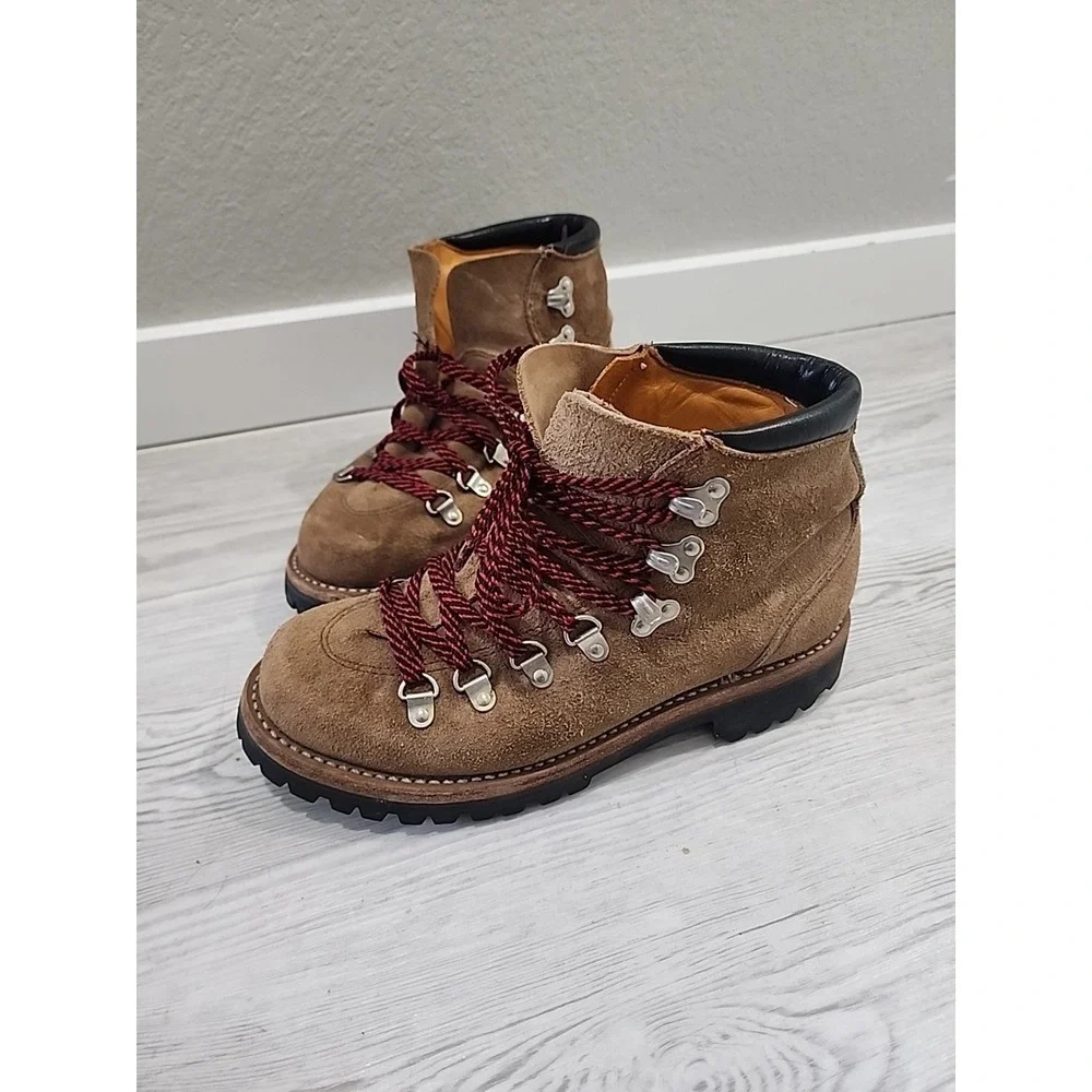 Vintage‎ Herman USA Mountaineering Boots Vibram Lug Sole Men's 9.5 Brown Suede